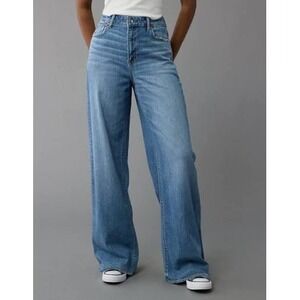 American Eagle Jeans Super High Rise Baggy Wide Leg Blue 8 Casual Streetwear